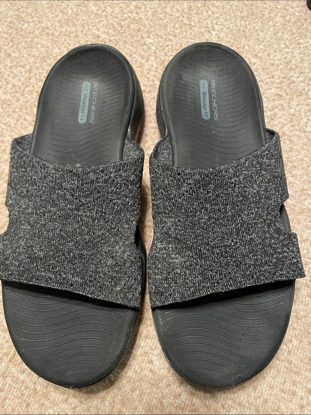 Skechers Charcoal Knit Slide Sandals